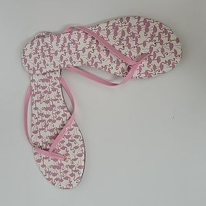 LC Lauren Conrad Pink and White Flamingo Flip Flops Size: 10